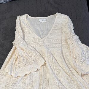 Cream Crochet Bell Sleeve Dress